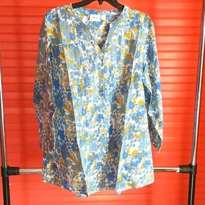 Vermont Country Store Women's 2x Blue Patterned Tunic